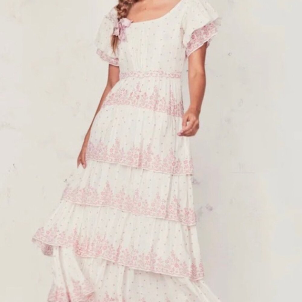 LoveShackFancy white pink tiered martine maxi dress